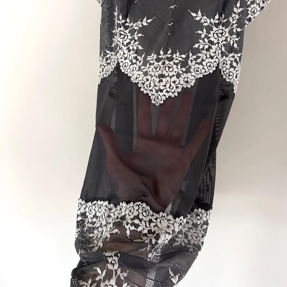 WACOAL Embrace Lace Sheer Mesh Chemise Slip Y2K Romantic Coquette Lingerie Sz L